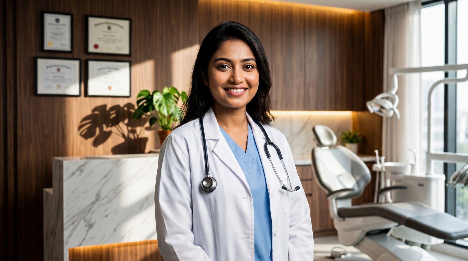 A dentist in a modern private dental chamber